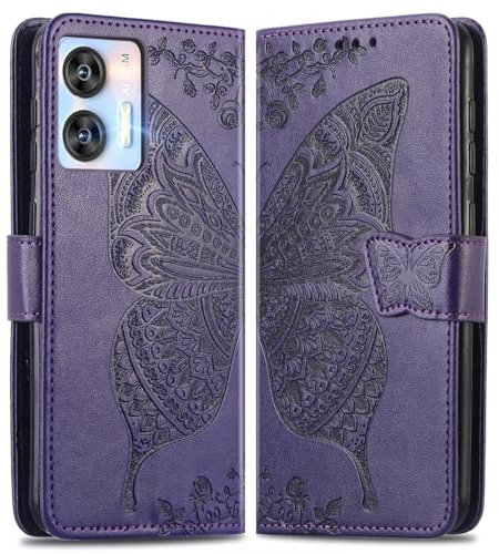 MOJIA Funda para Oukitel C35 / C36, Billetera con Tapa de Mariposa Carcasa con Ranuras para Tarjetas Cierre Magnético Correa de Muñeca Función Atril. Púrpura