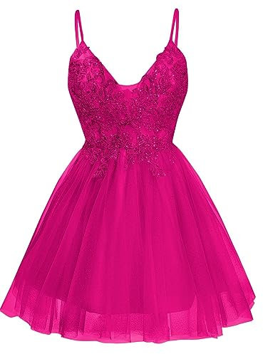 Mini vestidos de fiesta para mujer 2023 para jóvenes, adolescentes, tul brillante, corto, formal, vestido de graduación, fucsia, 38