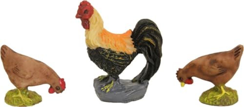 FADEDA 3X Hahn mit Hühnern/Höhe:4 cm/handbemalt/detailgetreue Krippen Figuren - Weihnachten Tisch Dekoration Krippe Zubehör