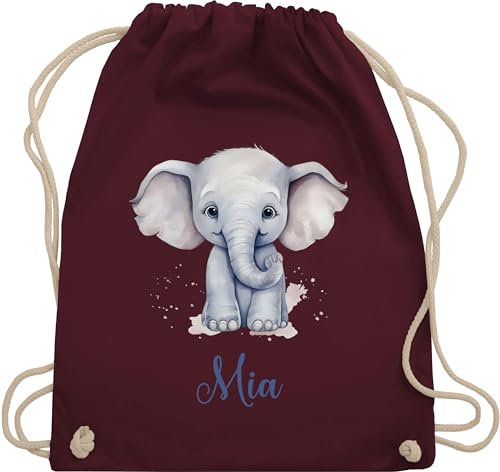 Turnbeutel Rucksack - Zootiere - Elefant Dickhäuter Grauer Riese Rüsseltier - Unisize - Bordeauxrot - tasche für kita elefanten geschenke beutel und elefantenmotiv sportbeutel junge elephant