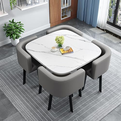Quadrat Esstisch Mit 4 Stühlen Set, Kombination Aus Couchtisch Und Stuhl, Esstisch Für Balkon Und Wohnzimmer, Tisch Aus Marmor Und Stühlen, Lounge-Essküche ( Color : Style 7 , Size : 80*80*75cm )