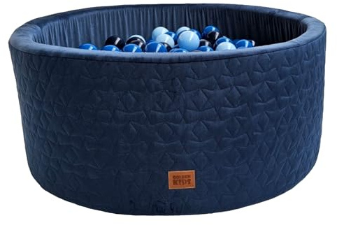 GoldenGroup Piscine à Balles Bébé LUX 90x40 cm - Piscine à Balles en Velours - Piscine à Balles Ronde en Mousse - Piscine à Balles sans Balles - Marine