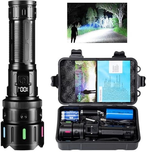 Lampe Torche LED Ultra Puissante 500000 Lumens, Rechargeable Type-C Lampe de Poche, 5 Modes Zoombar Longue Portée Torches IP65 Étanche avec Batterie de 5000mAh pour Camping Randonnée Urgence