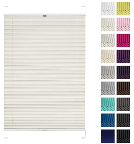 Rettika® Plissee mit Bohren, Breite: 70 cm, Höhe: 200 cm, Elfenbein, Fensterrollo Sonnenschutz, Plisseerollo innen, Rollo für Fenster mit Bohren
