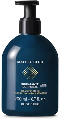 O Boticário Malbec Club Hidratante Corporal Crema para Hombres Uso Diario Hidratación hasta 48h Piel Suave y Fragante, 200ml