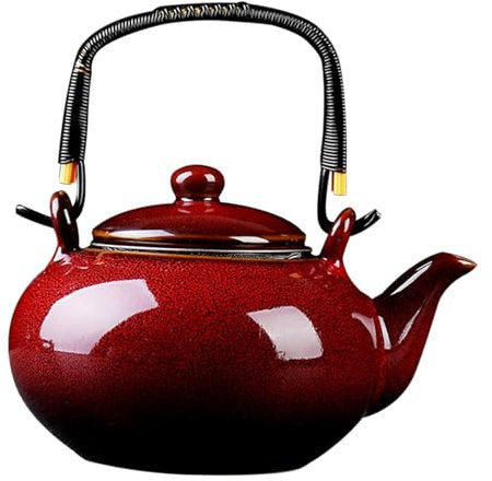 Baoblaze Théière en céramique bouilloire à thé Durable avec poignée bouilloire en céramique pour faire bouillir de l'eau chaude pour la randonnée à la maison, Rouge