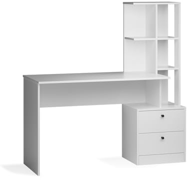 Vicco Table à Manger Denton, Blanc, 136x55cm avec 2 tiroirs, avec Compartiments Ouverts pour Un Rangement Flexible