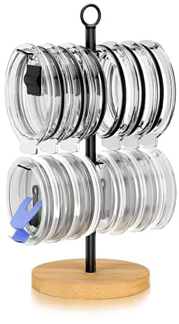 E-Know Tumbler Lid Organizer Storage Up to 16 Cup Lids Tumbler Lid Holder for Yeti/Stanley Water Bottle Lid Organizer for Cabinet Kitchen Countertop Organization for Kitchen Organizers and Storage