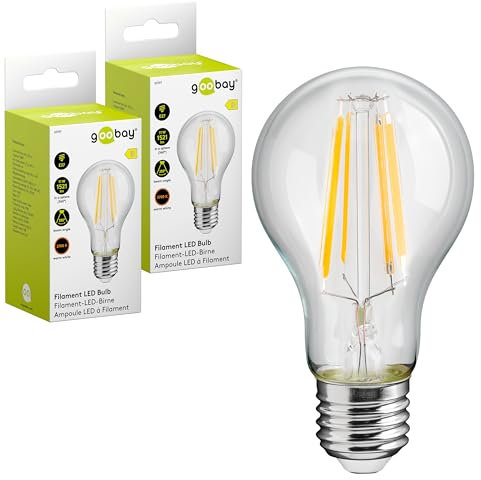 goobay 74105 Filament LED Birne 11W / Kerzenform/Glühbirne warmweißes Licht 2700K / LED Birne für Kronleuchter/Lampe mit geringer Wärmeentwicklung/Nicht dimmbar / 11 kWh/1000h Kristallklar / 2 Stück