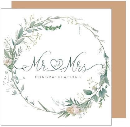 Edition Seidel Premium quadratische Glückwunschkarte Karte zur Hochzeit mit Umschlag. Hochzeitskarte Grußkarte für Brautpaar Vermählung Just Married Wedding Blumenkranz Eukalyptus (HQ101 SW024)