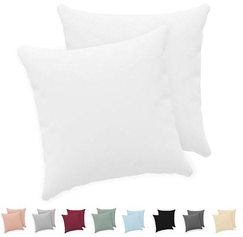 Twinzen® Kissenbezug 40x40 (2er-Set) - 100% Jersey Baumwolle 150 GSM Kissenbezüge - Weiß - Für Kissenbezüge 40x40 cm - Kissenhülle - Kissenbezug mit Reißverschluss - Oeko-Tex Zertifiziert