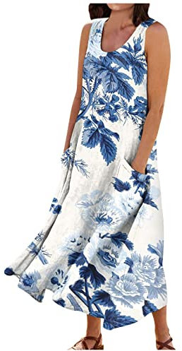 Kleid Damen Elegant Maxikleid Minikleid Leichte Freizeitkleid Mit Taschen Boho Sommerkleid Lässig Wickelkleid Elegant Damen Kleider Elegant Festlich Kleid Damen Kleid Wickelkleid Damen（3-Blue,M）
