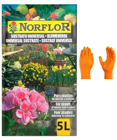 Sustrato 5L Saco para Jardín y Plantas Exteriores - Mezcla de Turba y Compost Orgánico, Acondicionador de Suelos y Macetas, Retención de Agua y Nutrientes, pH 6-7- Interior y Exterior + Guantes