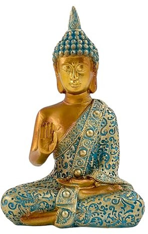 MF ZENharmony Buddha-Skulptur, 14 cm Höhe, 9,5 cm Breit, Polyresin, Gold und Türkis, 0,160 kg