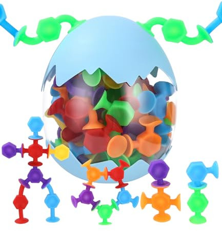 52 Stück Saugnapf Spielzeug für Kinder ab 3 Jahren, Montessori Spielzeug, Badewannen Reise Spielzeug, Autismus Sensorik Spielzeug, Badewannenspielzeug, Silikon Bausteine Spielzeug für Jungen Mädchen