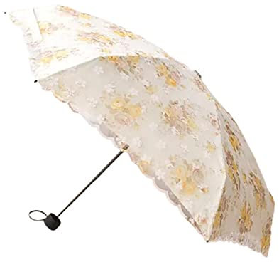 Paraguas compactos, paraguas de cuero, Paraguas de encaje, sombrilla de encaje triple, sombrilla de encaje de 6 huesos con cubierta de sombrilla portátil, sombrilla de encaje de doble uso for sol y ll