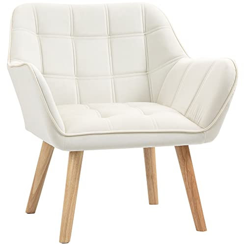 HOMCOM Sessel Wohnzimmer Ohrensessel Loungesessel Relaxsessel mit Gummiholzbeine, Lesesessel mit Samtoptik, Polstersessel für Schlafzimmer, skandinavisch, Cremeweiß