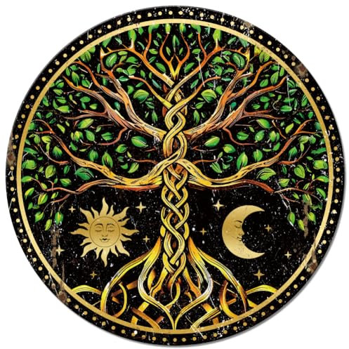 GLOBLELAND Vintage Metal Tree of Life Tin Sign Retro Sun and Moon Tree Plaque Poster Metal Wall Decorative Tin Signs for Home Bedroom Living Room Office Garden Decoration