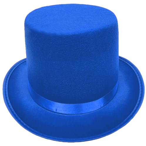 Itkcozcg Mode-Accessoires, Rollkrempe, hoher Zylinder für Erwachsene, Bowler-Hut, Zaubererhut, Halloween, Party, Cosplay, Kostüm, Bühnenshow, Kopfbedeckung, blau, Size reference picture