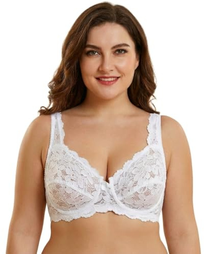 reshmena® Womens Lace Underwired Bra, Women's Lace Push Up Bra Full Coverage Bra Soft Cups Floral Lace Women Non-Padded Bra with Adjustable Straps Womens Everyday Bra