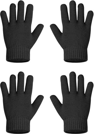 MELLIEX 2 par barn magiska handskar, hela fingrar stretch stickade handskar för pojkar flickor varma barnhandskar för 1–3/3–8 år gamla, svart, L
