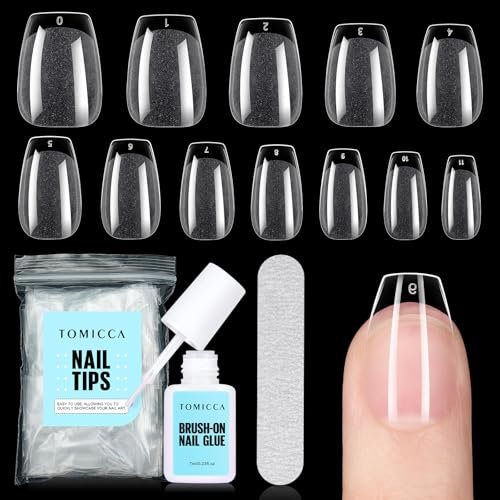 TOMICCA Nageltips mit 7g Nagelkleber Set, 240 Stücke Kurze Coffin Nail Tips & Kleber Set, Künstliche Gel Nail Tips für Nagelverlängerung Nail Art DIY & Nagelstudio zu Hause,12 Größen