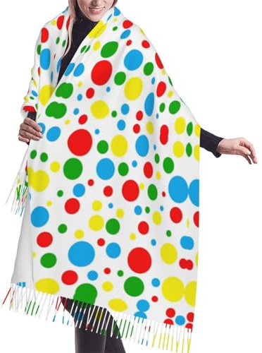 SamLng Kaschmirschal, bunt, gepunktet, Fransen, vielseitiges Damenmodeaccessoire, perfekt für Herbst/Winter, Geschenk für Damen, Schwarz , One size