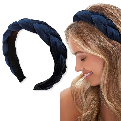 ORGYAML Geflochtene Stirnbänder samt haarreif für Damen Samt Haarreifen Elastische Criss Cross Haarbänder haarreifen damen Zubehör Marineblau