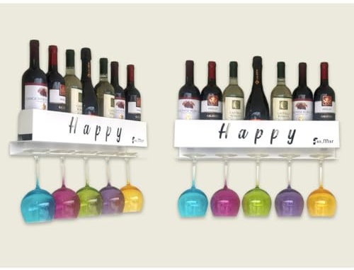 Flo.mar Porta bottiglie di vino, porta bottiglie e Bicchieri da parete, porta calici Bianco