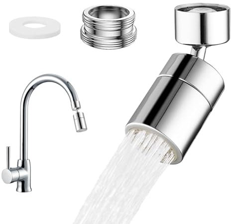 Dfuqanb Aeratore Rubinetto in Acciaio, 360° Girevole Aeratore Rubinetto, Aeratore Rubinetto Lavello, per cucina/tocco del bagno (Argento 22 interno + 22 interno a 24 esterno adattatore in rame)