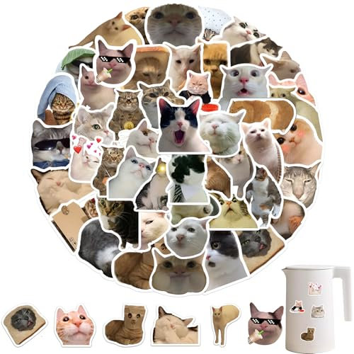 50 Stück Katzen Sticker, Meme Cat Stickers, Lustige Wasserfeste Vinyl Aufkleber Set für Laptop, Telefon, Notebook, Skateboard, Fahrrad
