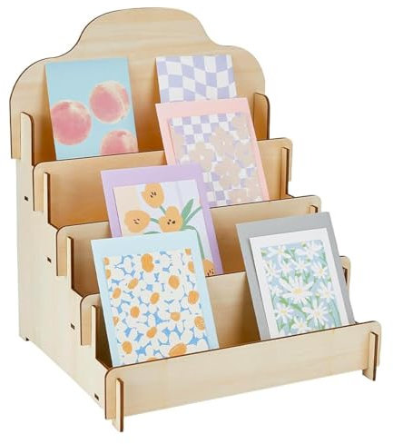 Grußkarten-Präsentationsständer, 4 Etagen Aufkleber Ausstellungsständer, Kartenständer, Postkartenständer, Holz, Zusammengebaut, für Handwerksshow, Einzelhandel, Kartenaufkleber Schmuckvitrine