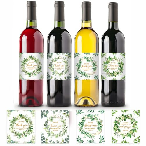 PH PandaHall 4 Styles Thank You Wine Labels 40pcs Waterproof Wine Stickers Leaf Pattern Bottle Labels Self Adhesive Sticker Wine Decals for Wedding Party Bridal Shower Gifts Decor 10.2x8.5cm