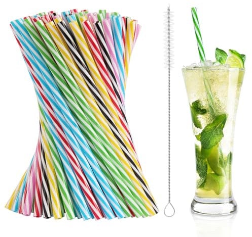 100 pièces Pailles Réutilisables, Pailles Multicolores avec Brosse de Nettoyage, Paille pour Cocktails, Jus, Mariages (23cmX7mm)
