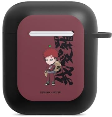 Hülle mit Karabiner kompatibel mit Apple AirPods (2. Generation) Case schwarz Schutzhülle mit Schlüsselanhänger Gaara Naruto Shippuden Fanartikel