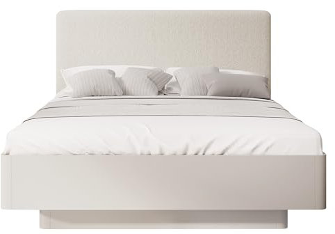 Mirjan24 Polsterbett Literpo, Bettkasten mit 2 Kammern, Doppelbett, Lattenrost, Elegantes Bett mit Polsterkopfteil, Bettgestell, Ehebett (Beige + Abriamo 03, 160 x 200 cm)