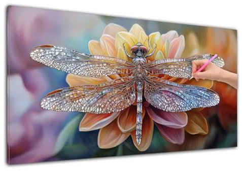 Diamond Painting Libelle, Diamond Painting Erwachsene, 5D DIY Blume Diamant Malerei Bilder Cross Stickerei Kits, Bastelset Erwachsene Mosaikherstellung für Wohnzimmer, Heimdekoration, (100x200cm) B-99