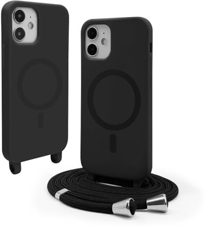 VAVAVOOMY Handykette Hülle für iPhone 11(6.1) mit Band Halsband Lanyard (abnehmbar) Handyhülle, Verstellbarer Lanyard.Magnetisch Stoßfest Silikonhülle Wireless Charging kompatibel .-Schwarz