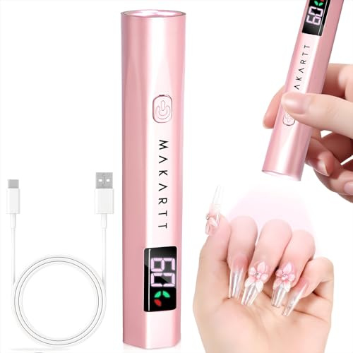 Makartt Handheld Mini UV Nail Lamp Pearl Pink LCD 2 Timer USB | Rechargeable with LCD Display, Cures Gel Polish & Glue, Fast Drying, Ideal for Home & Salon