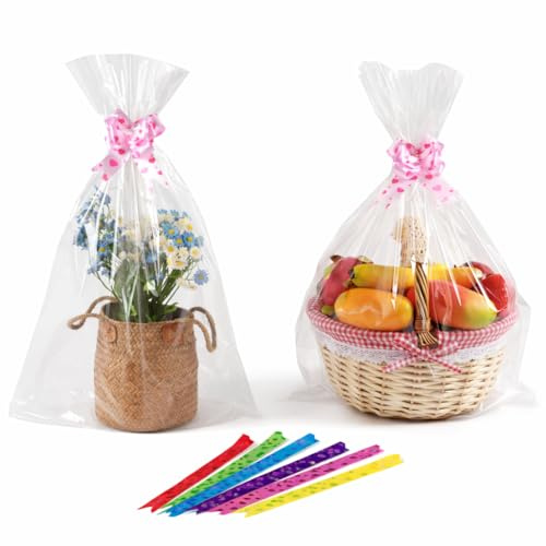 HURUC Clear Cellophane Wrap Bags 50x70cm 20 Pack Large