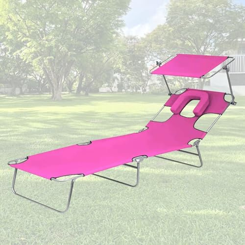 Generisch Sonnenliege mit Gesichtsöffnung, 4 Fach Verstellbare Strandliege mit Sonnenschutz, for Garten, Terrasse, Wintergarten, Keller, Camping und Rasen