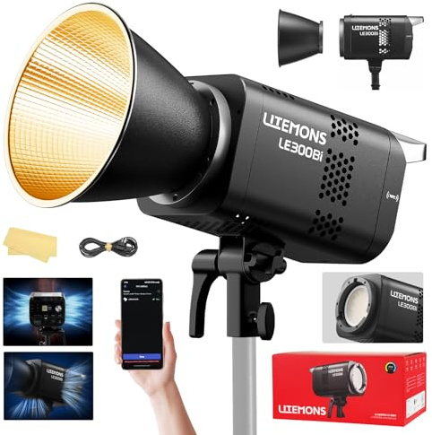 Godox Litemons LE300Bi LE300 Bi Luz Continua LED Video Light 320W 2800K~6500K 58900 Lux/1m TLCI/CRI≈98 Control Bluetooth 11 Efectos FX Montura Bowens Luz de Vídeo para Vlogging Live Youtube (Negro)