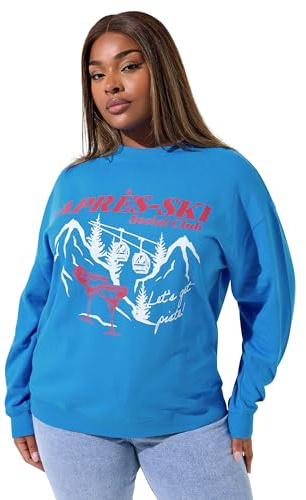 Yours Limited Collection Curve 'Apres Ski' Sweatshirt - Women's - Plus Size Curve Blue