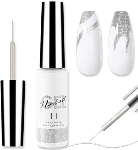 Silver Gel Nail Polish Liner - French Tip Gel Polish - UV Colour For Fineliner, DIY Manicure Home Salon for Women, Colours For Nails - Silver