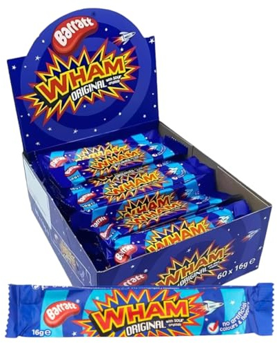 Wham Raspberry Chew Bars – Full Box of 60 Original Retro Sweets | Fizzy, Fruity, Tangy Candy Treats | British Nostalgic Favourites | Party Bag Fillers & Sweet Shop Bulk Box
