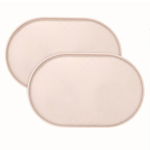Conlun Tapis Gamelle Chat avec Rebords Surélevés de 1,2 cm pour Contenir les Déversements, Tapis Gamelle Chien en Silicone sans BPA pour Gamelles d'eau et de Nourriture pour Animaux(Lot de 2,48x30 cm)
