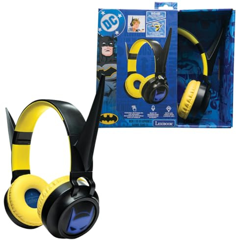 Lexibook, Batman, Bluetooth-Kopfhörer, schwarz/gelb, HPBT015BATLXB | 2-in-1 Bluetooth & kabelgebunden, 3D-Design, Leuchteffekt, Lautstärkebegrenzung, schwarz/gelb