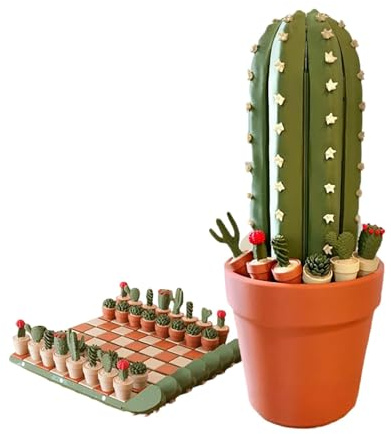 3D-Gedrucktes Kaktus-Schachbrett-Set,Kaktus-Schach-Set – Themenschachbrett mit einzigartigen Kaktus-Schachfiguren, lustiges Tischspiel und dekorative Ornamente für Pflanzenliebhaber (Mehrfarbig)