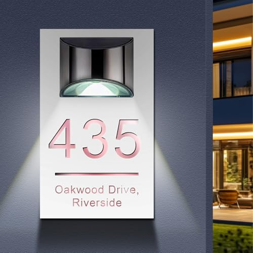 Plaque Numéro de Maison Solaire Personnalisée avec LED – Enseigne Adresse Extérieure Moderne Étanche, Numéro Lumineux pour Jardin, Cour et Entrée (Blanc)