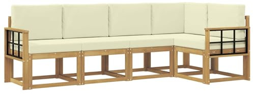 vidaXL Outdoor-Sofagarnitur mit Kissen 5 pcs Weiß und Creme, Garten, modernes Outdoor-Sofa, wetterfestes Lounge-Möbel, perfekte Terrasse für gemütliches Sitzen